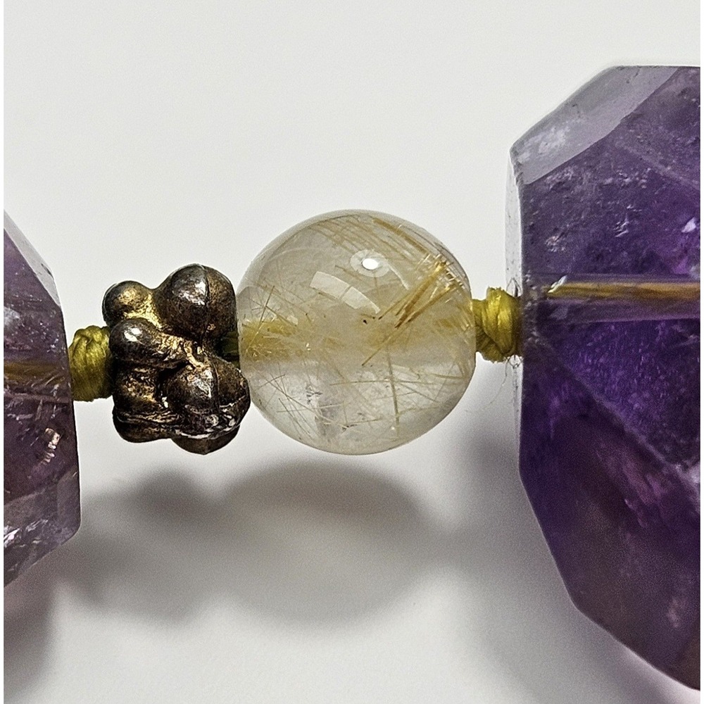 Natural Faceted Ametrine Amethyst Citrine Necklace Sterling Silver Statement 24" - Picture 10 of 17